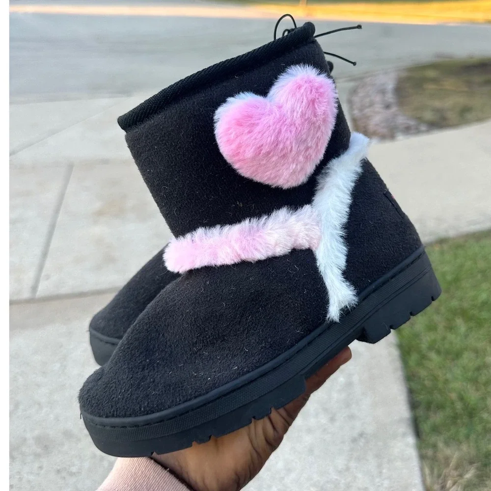 Rampage Little Girls Fur Heart Microsuede Boots Size 13‎ Black